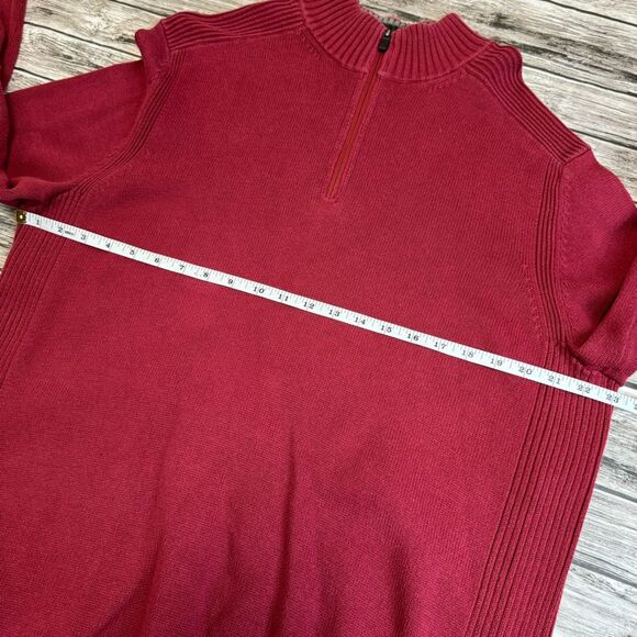 Eddie Bauer Men's Quarter Zipper Ribbed Sweater Garnet Red LT L LG Large TALL - Picture 9 of 11